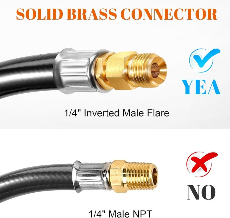 GasSaf 4 FT RV Propane Hose, Propane Pigtail Connector Hose QCC1 Connector- Acme x 1/4" Inverted Male Flare - Image 2